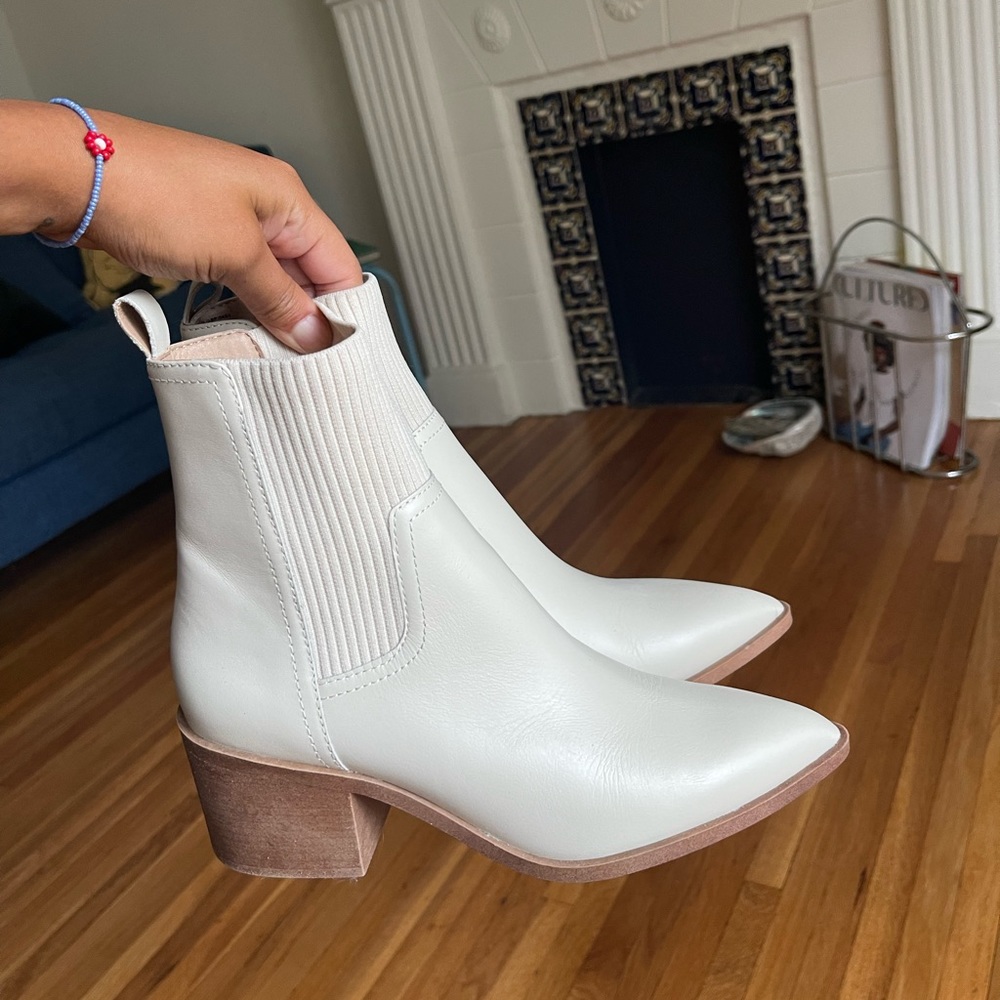 White leather booties